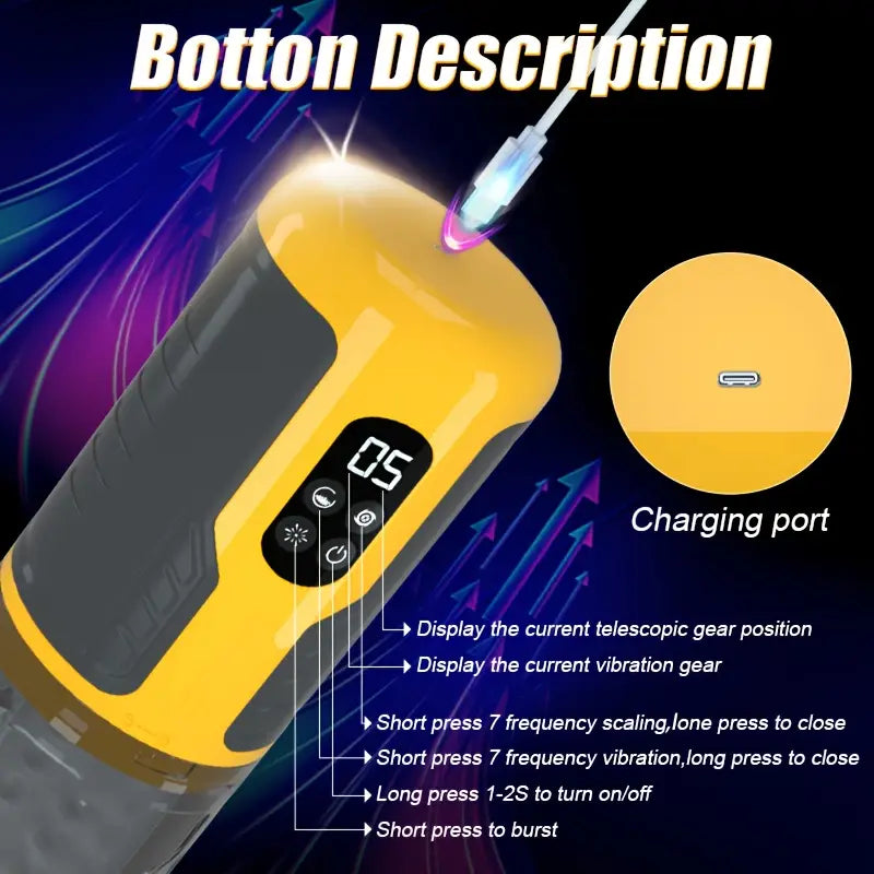 Newly upgraded male electric masturbator with one click burst mode, 7 telescopic&7 rotating&7 vibrating tongue licking modes, dual motors with strong vibration force, TPE 3D inner tank design, LCD display screen