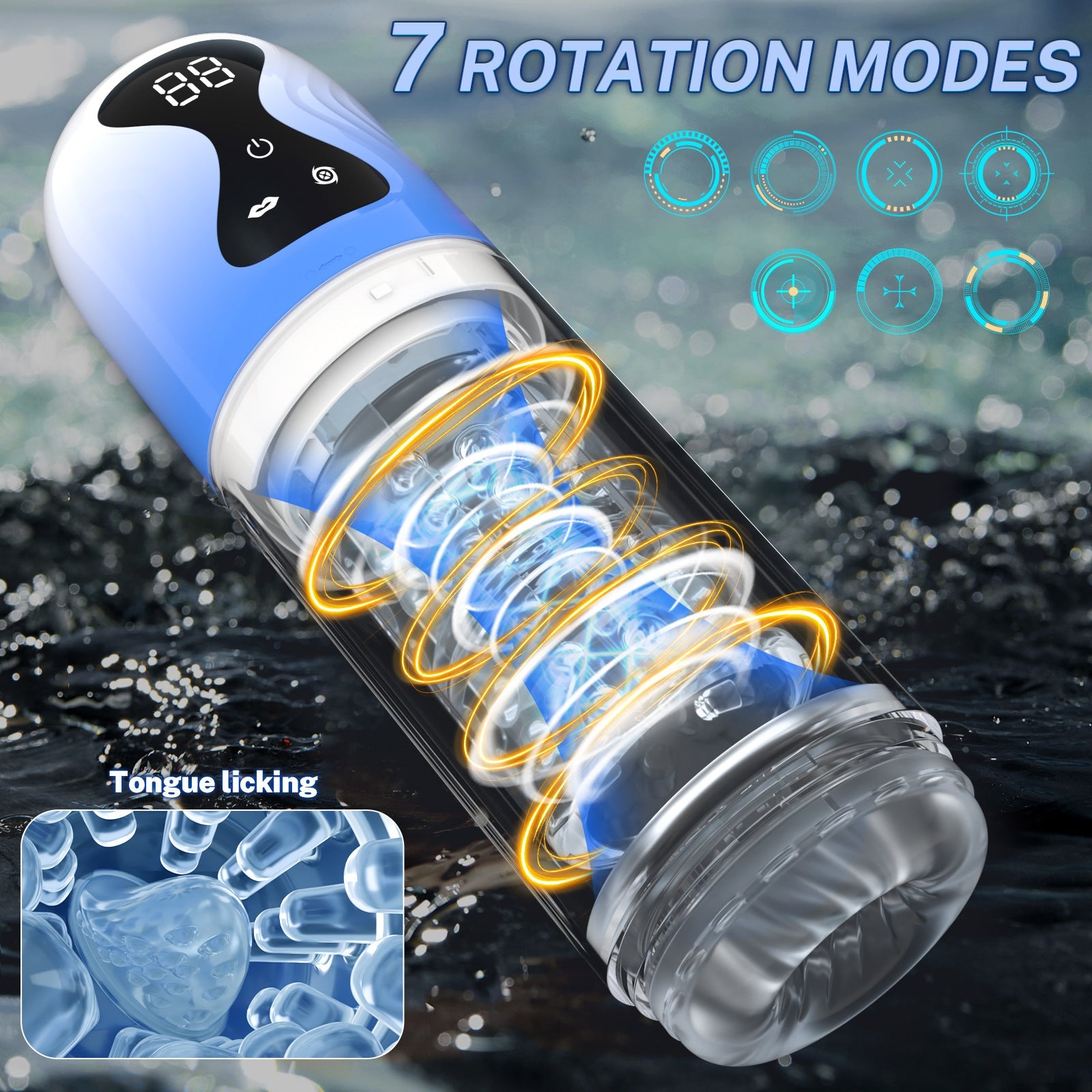 Fully automatic male masturbator toy penis pump equipped with 7 suction modes, 7 rotation modes, and tongue licking