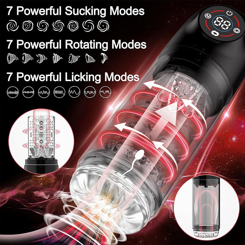 【Free Lube!】Newvibe Seductive Succubus 7 Rotating 7 Sucking Lcd Display Pumps & Enlargers Automatic Male Masturbator