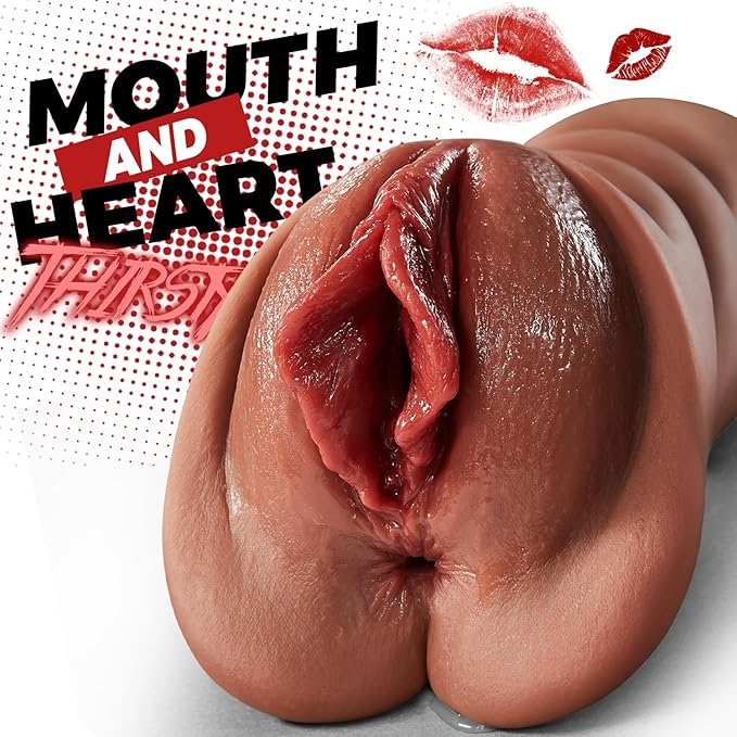 Realistic Pocket Pussy Male Masturbator, Thick Labia Pussy Masturbators Sex Toy with 5D Deep Vagina and Tight Anus, Lifelike Blowjob Male Stroker Adult Sex Toys for Men Masturbation (Brown)