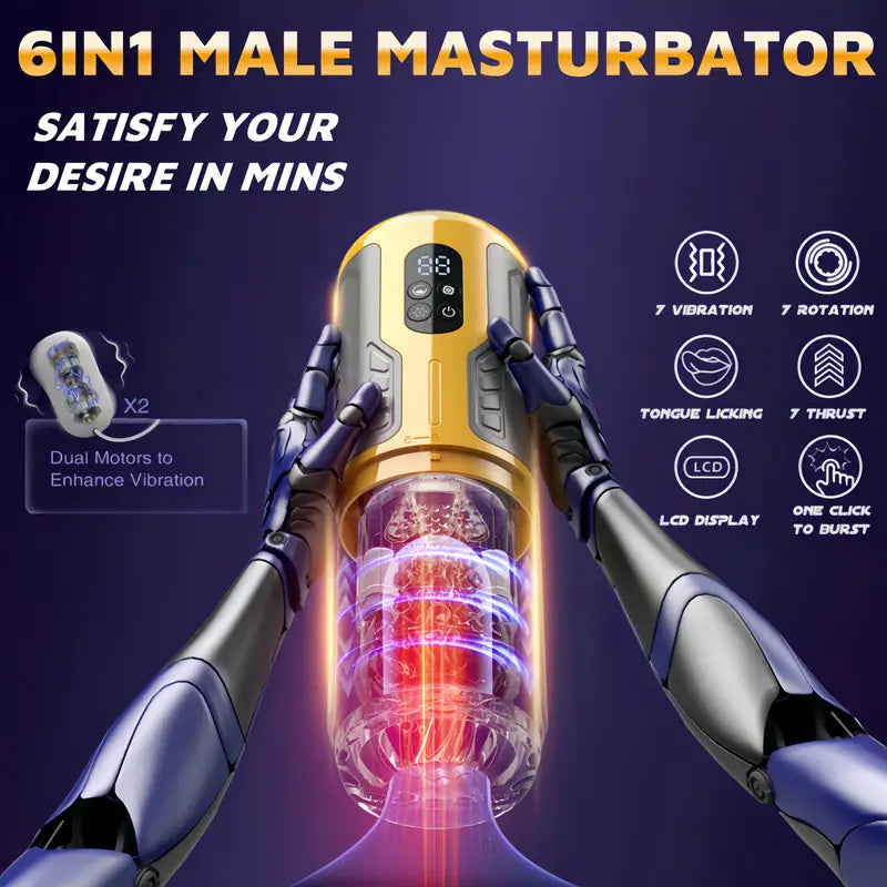 Newly upgraded male electric masturbator with one click burst mode, 7 telescopic&7 rotating&7 vibrating tongue licking modes, dual motors with strong vibration force, TPE 3D inner tank design, LCD display screen